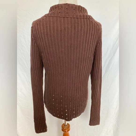 Vertical Design brown double zip knit jacket sweater rib knit construction ☆♡☆♥︎ - Picture 2 of 9